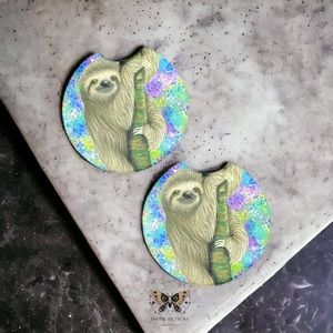 Watercolor Sloth Car Coaster 2 Pack